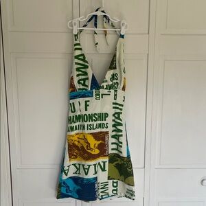 Vintage Surf Line Hawaii Graphic Halter Mini Dress SzXS